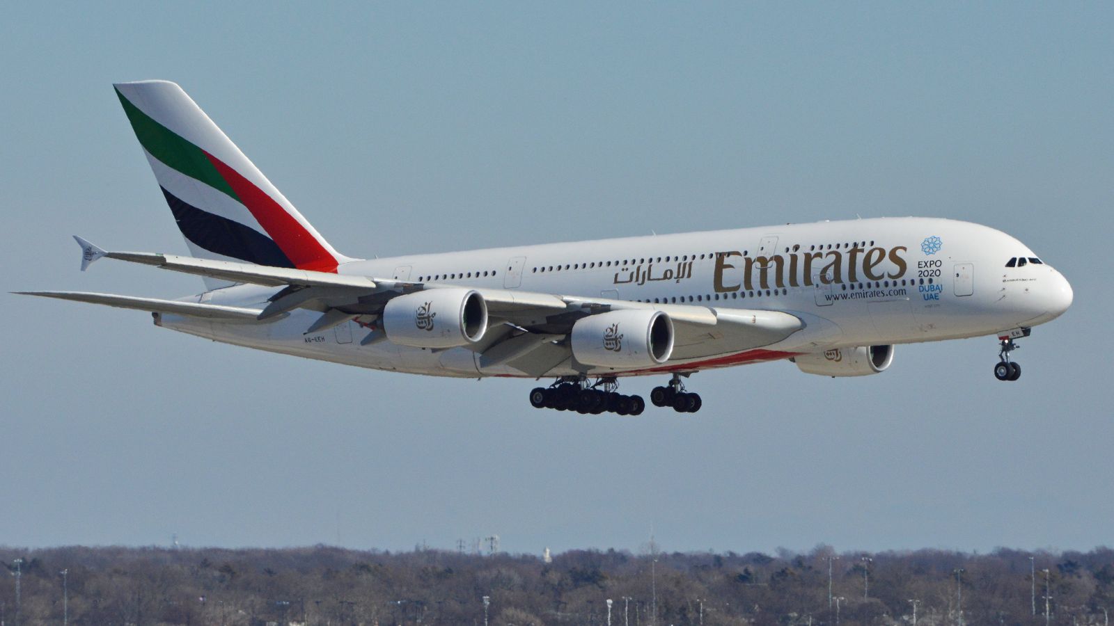 Emirates Airbus A380 A6-EEH landing at New York JFK on flight EK201 from Dubai