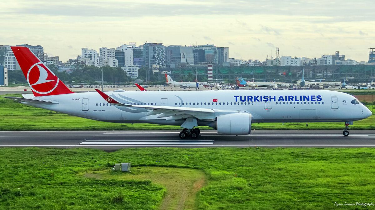 Turkish Airlines Airbus A350-900 rolling down the runway