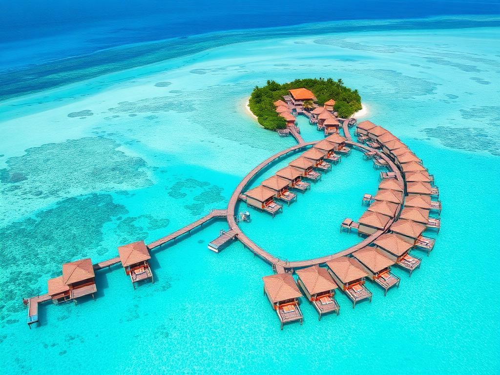 Luxury Maldives hotel resort with tropical beach